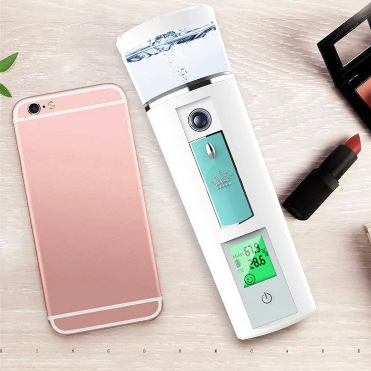 White rechargeable portable facial spray moisturizer with USB charging, 15cm tall