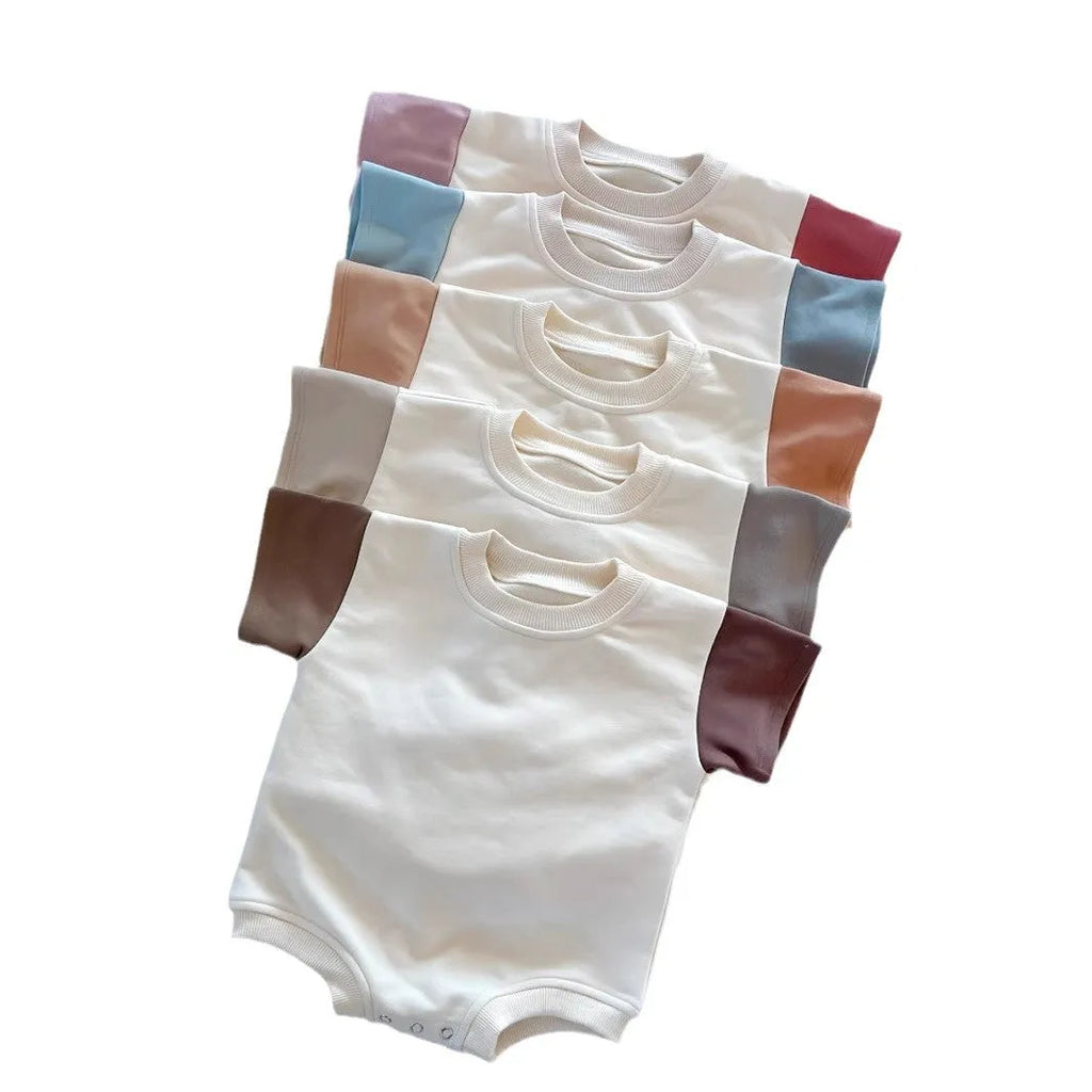 Baby contrast colour short sleeve triangle romper in cotton for 59-90cm height