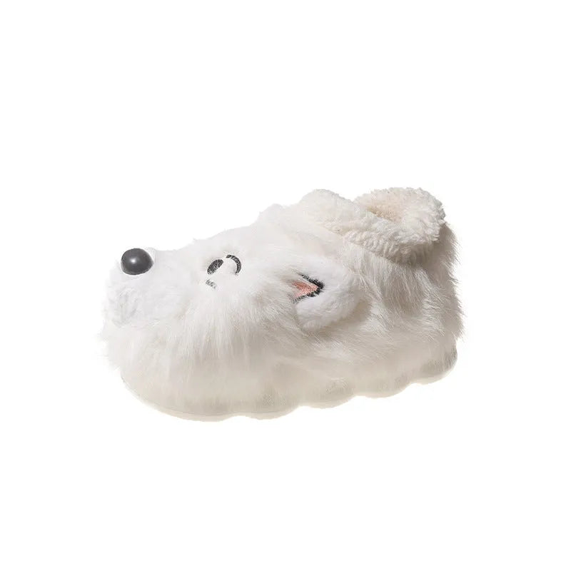 Grey ankle wrap cotton slippers with plush upper and non-slip soles for indoor home use