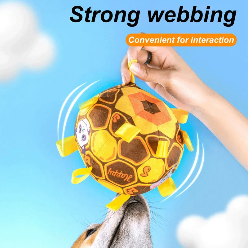 15cm ball dog toy with plush handle for aggressive chewers in green, watermelon, or yellow