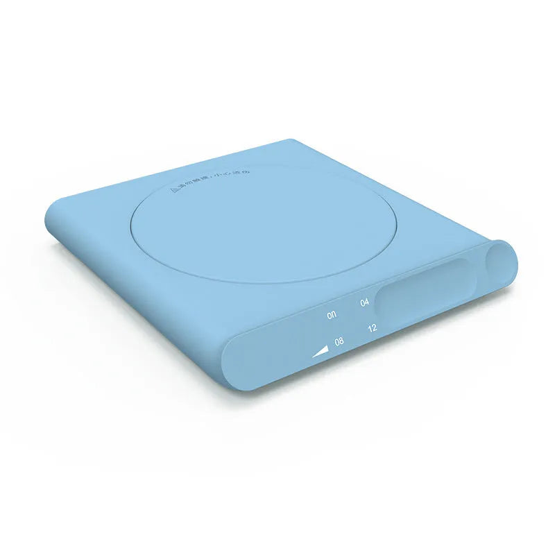Pink USB heating cup pad with touch controls and automatic timer function