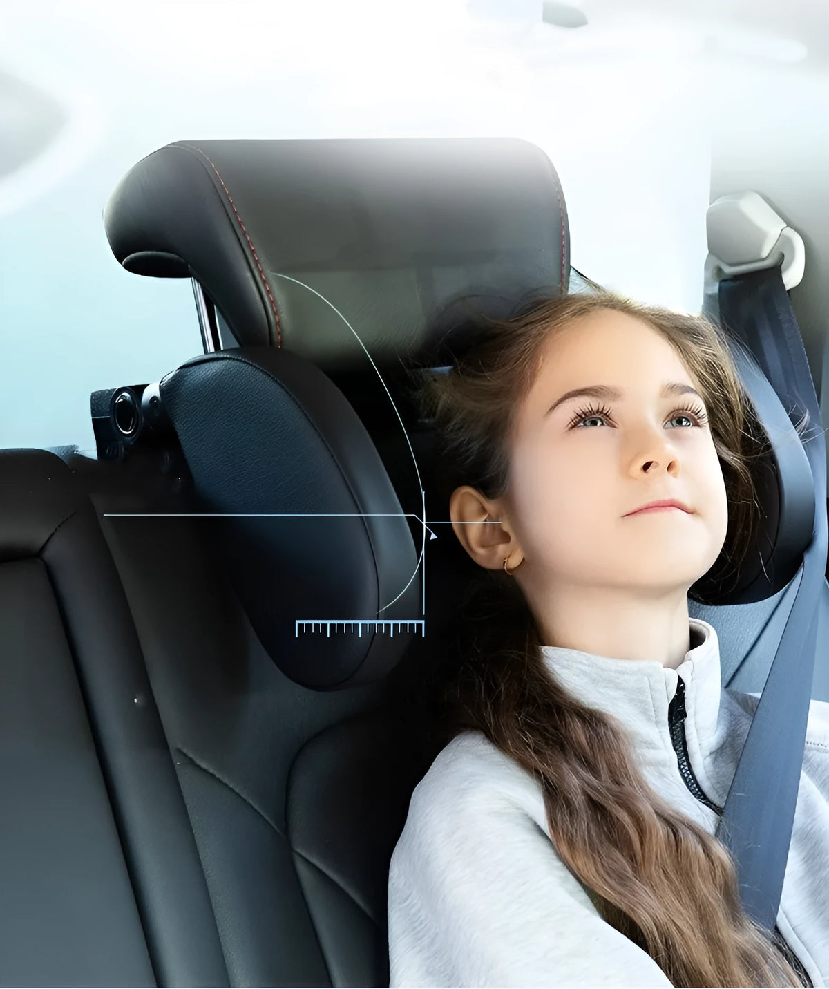 Car headrest neck pillow with ABS frame, memory foam and carbon fibre leather cover in black, beige, brown or grey