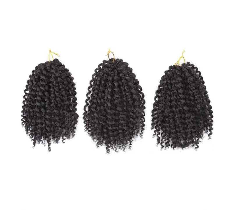 Crochet hair extension wig in Black, 8 inches length, 100g weight, with 3 strips and 60 roots total