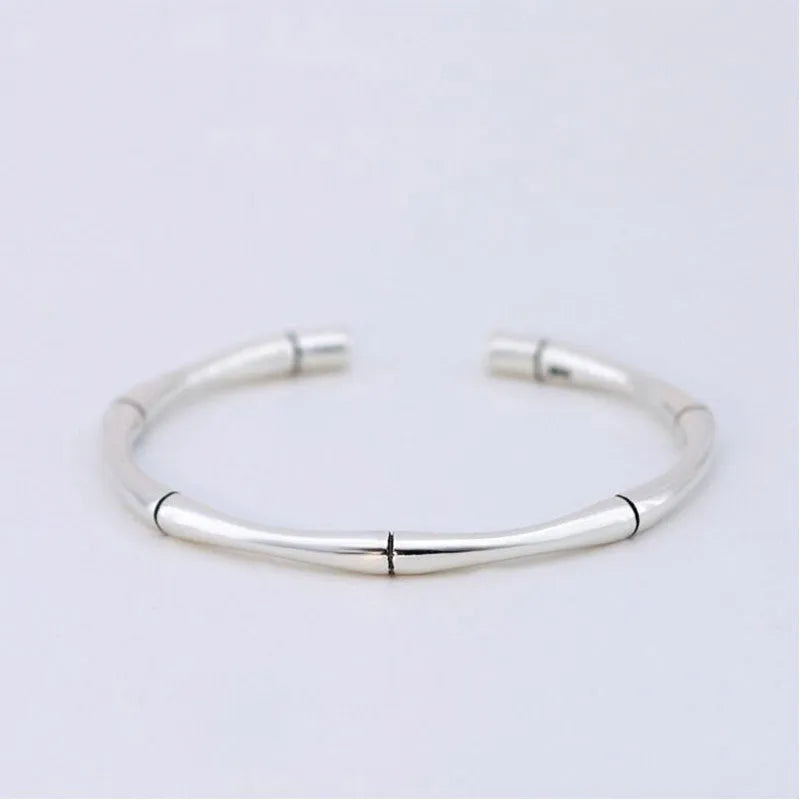 Thai silver bangle with plant pattern, 925 silver, platinum and silver colours, unisex design