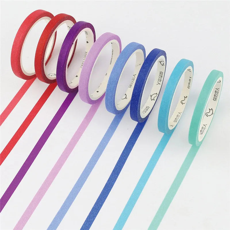 Solid colour paper tape roll in crimson and deep purple options showing 5mm width dimension
