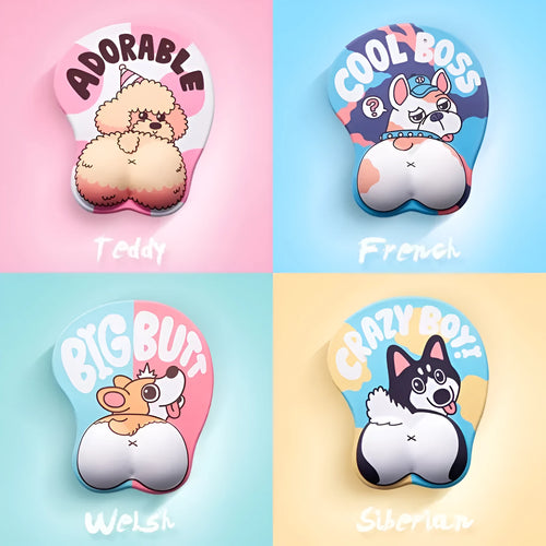 3D corgi-shaped mouse pad with raised wrist cushion in blue colour