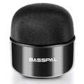 Black mini portable waterproof Bluetooth speaker with control buttons.