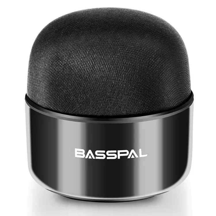 Black mini portable waterproof Bluetooth speaker with control buttons.