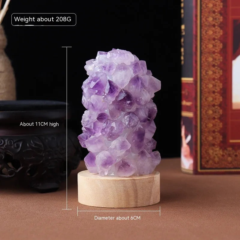 Natural purple amethyst crystal night light with tooth flower vug formation and USB cable