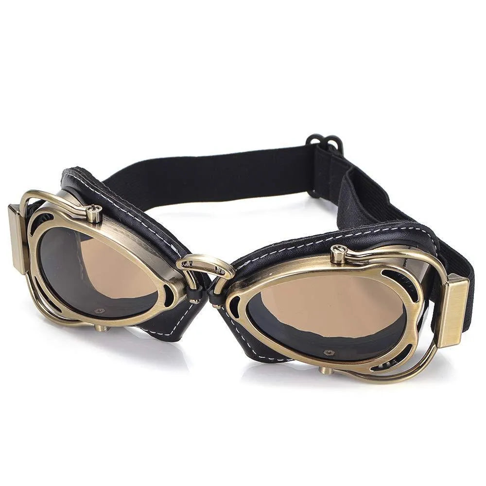 Motorcycle windproof goggles with PU full rim frame and retro pilot design in multiple lens colours