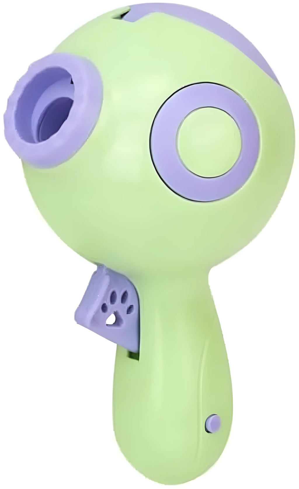 Green, orange, and pink interactive dog treat launcher toy with food dispenser