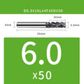 Tungsten steel 4-blade end mill with 90-degree chamfer angle shown beside size measurement indicators