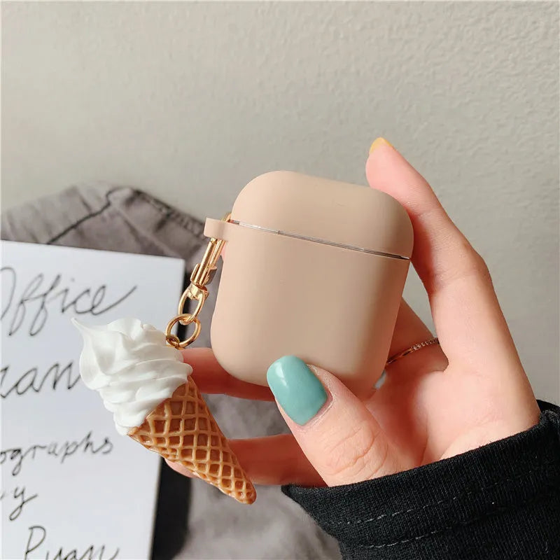 Translucent silicone protector case for Apple AirPods 2 in cylinder ice cream design