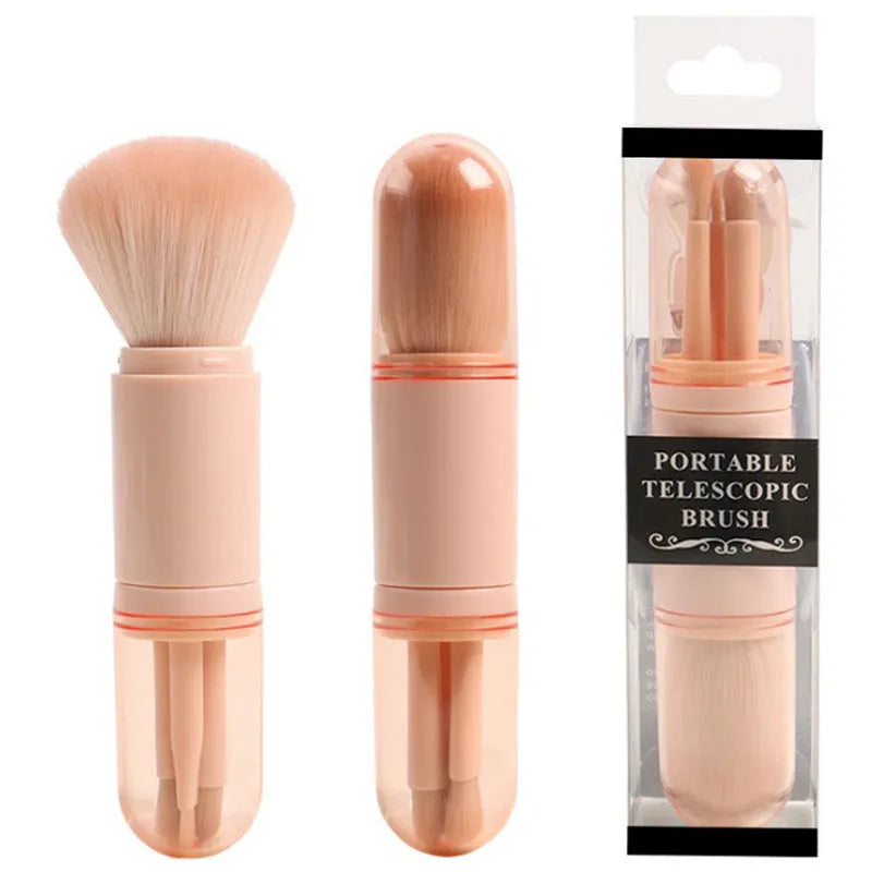 4-in-1 retractable makeup brush set with man-made fibre bristles and plastic handles in skin colour
