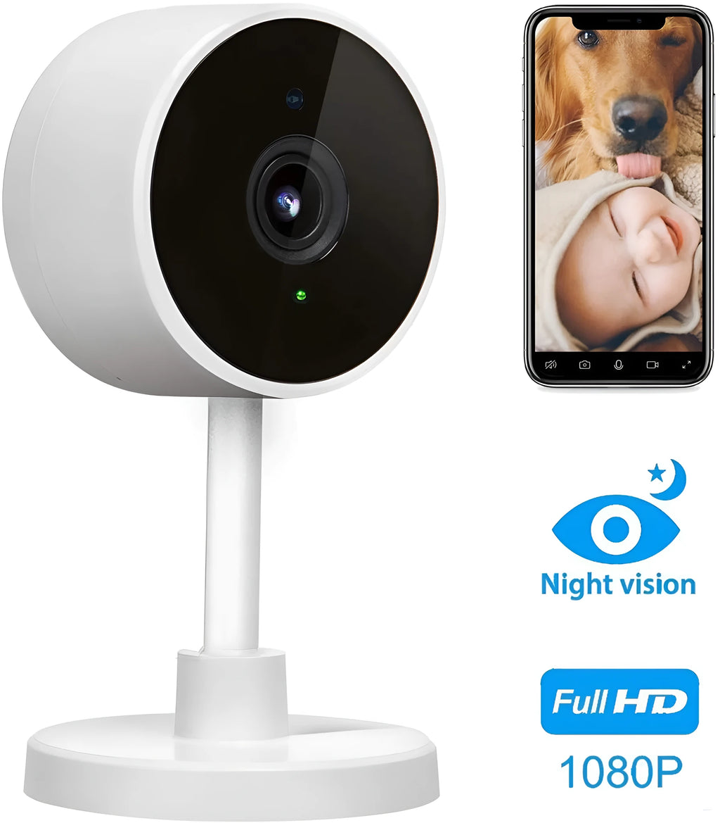 White gun-style WiFi security camera with 1080p resolution for home monitoring