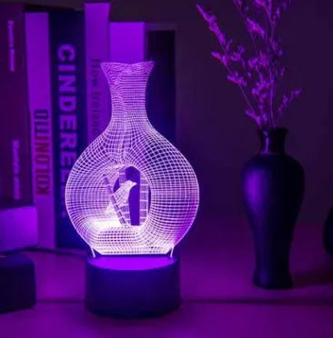 Creative 3D acrylic LED night light with touch button and multi-colour illumination on ABS base.
