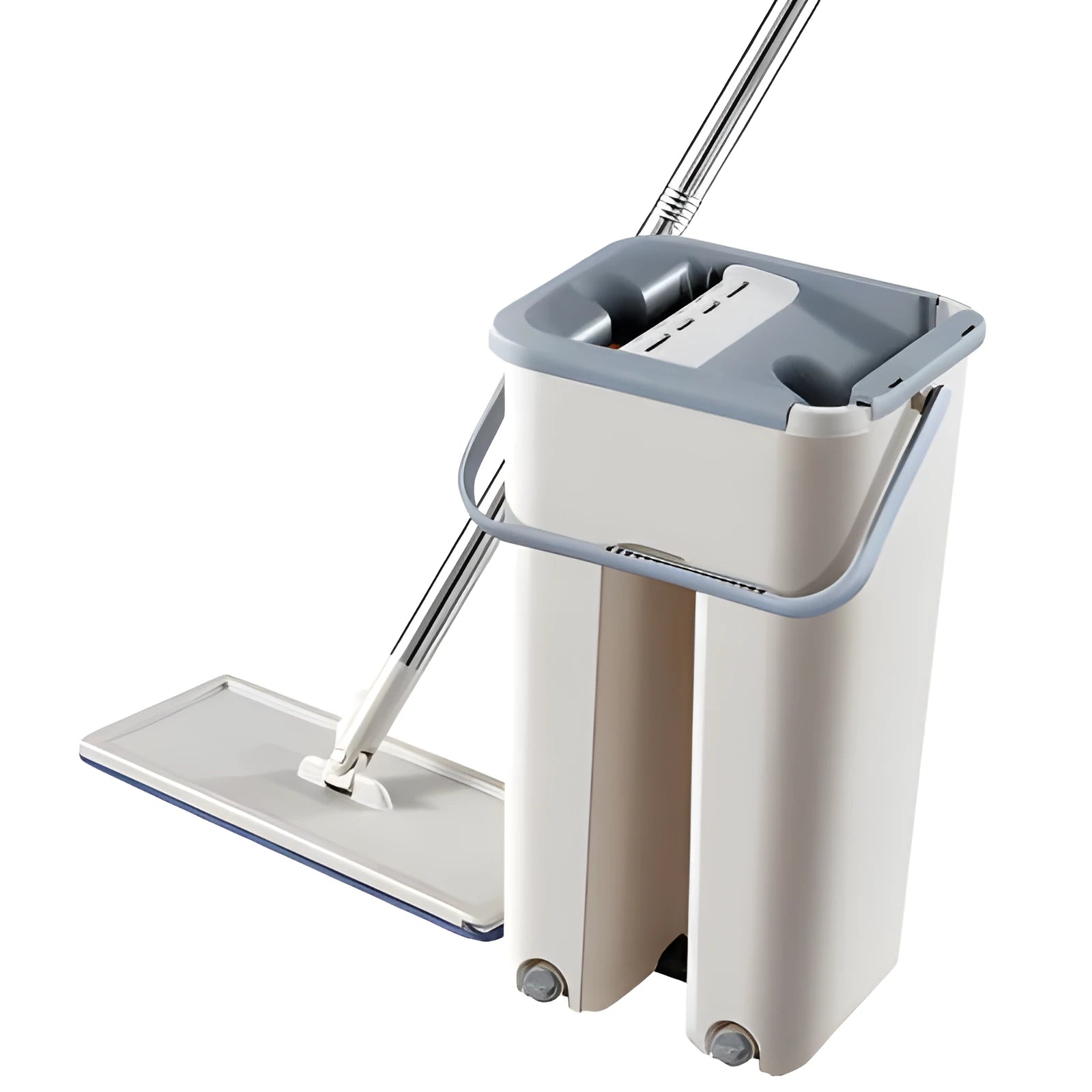 Home kitchen wooden floor lazy mop with bucket, microfiber head, and aluminium rod