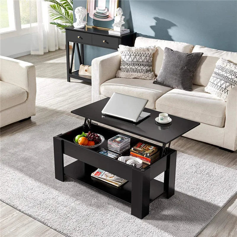 Black lifting coffee table plate type with multi-function height adjustment in modern simplicity style for living room or office