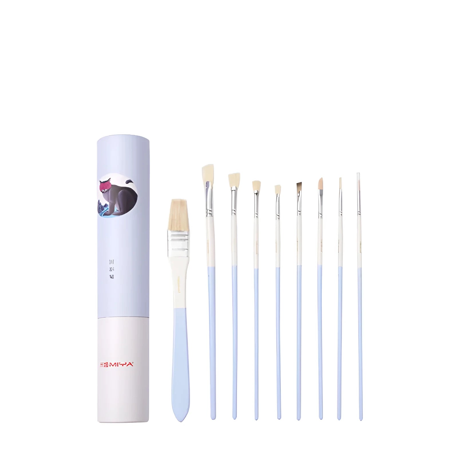 Acrylic gouache brush set with fan brushes, liner brush, corner brush, wide brush, gouache and chalk
