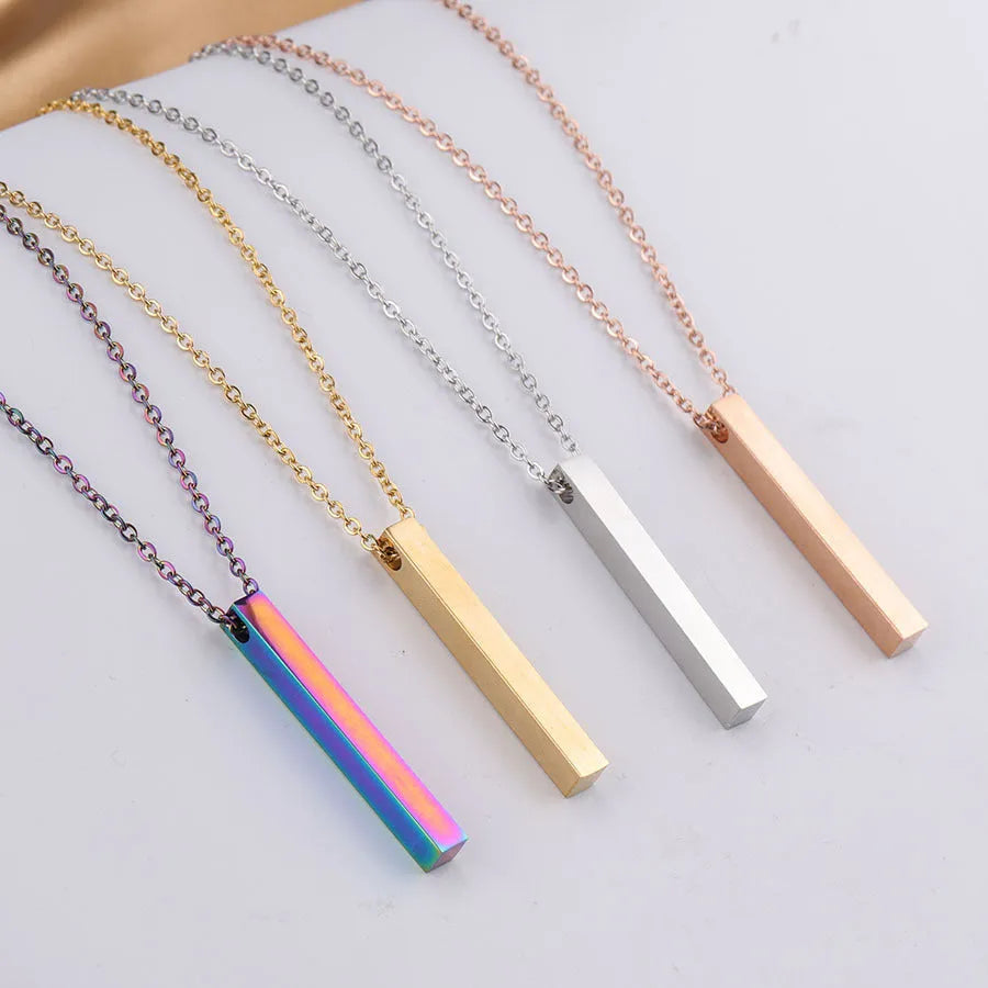 3D engraved bar necklace with stainless steel link chain in gold colour