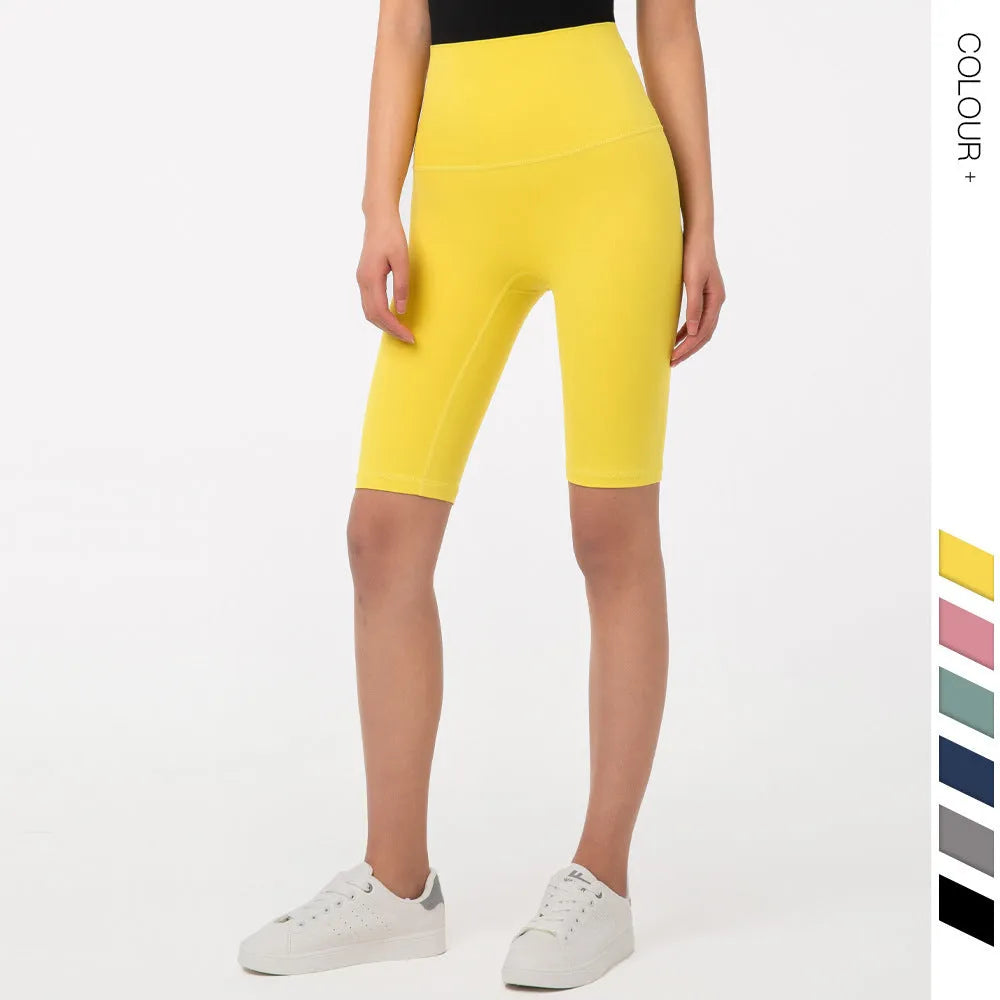 Women's five-point fitness pants in moisture-wicking nylon, available in multiple colours