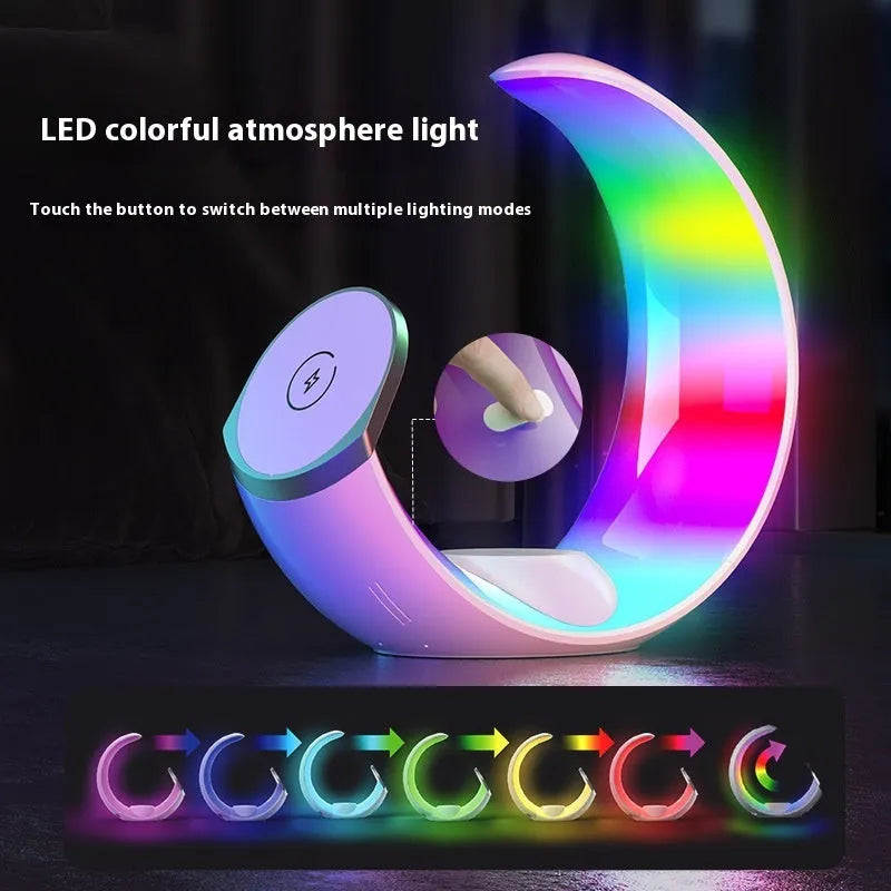 White wireless ambience light 4-in-1 charger with night lamp function and Type-C charging cable