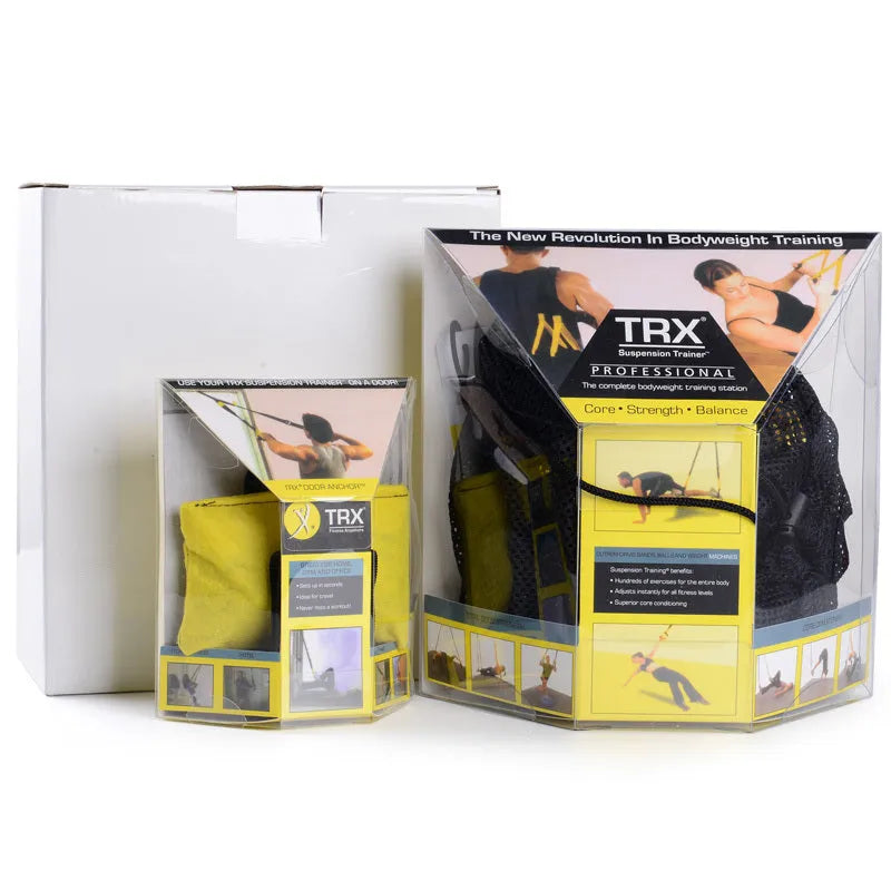 Suspension training belt set with nylon webbing and resistance band for home gym