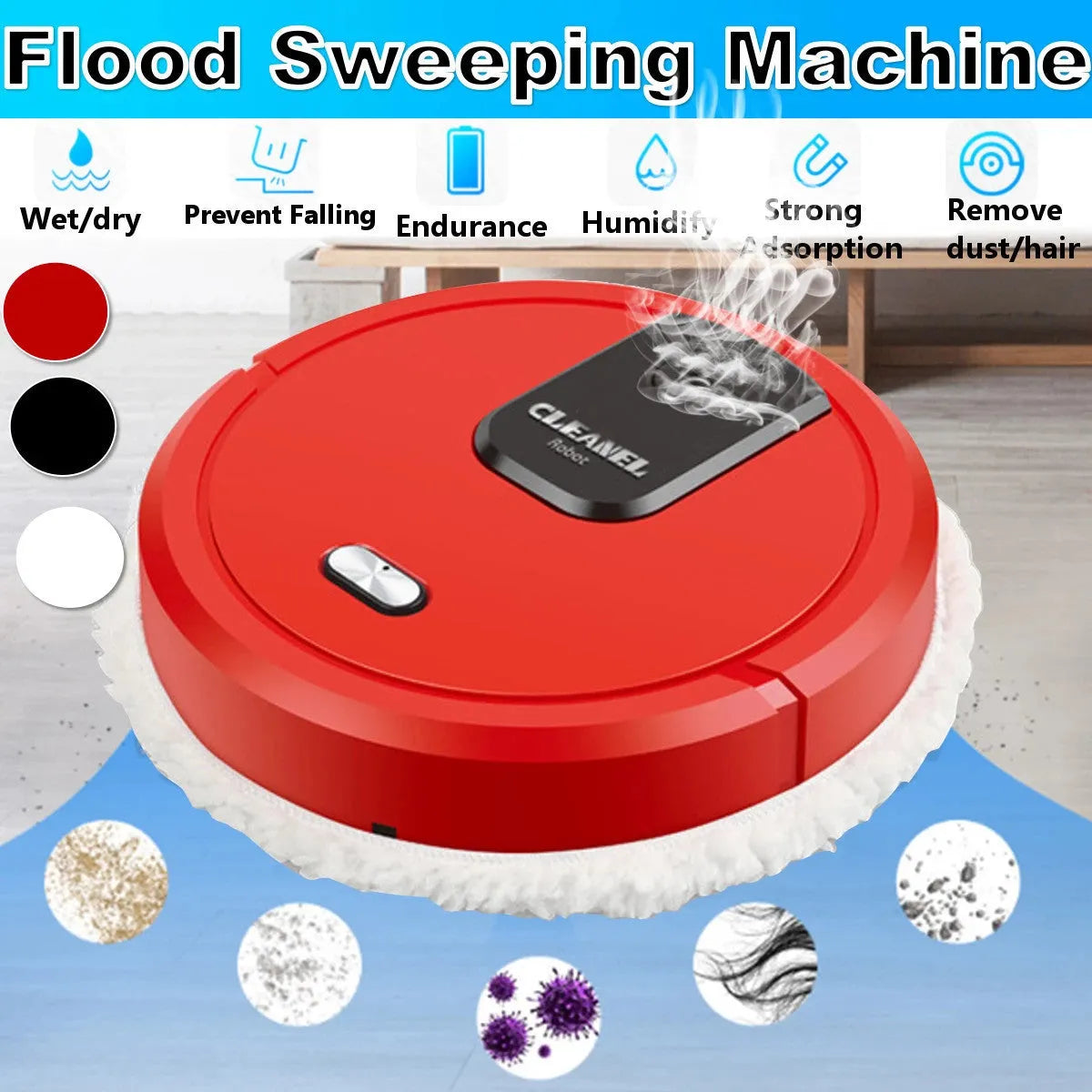 Automatic sweeping robot 3-in-1 with wet and dry mopping cloths, 65mm slim body, black colour