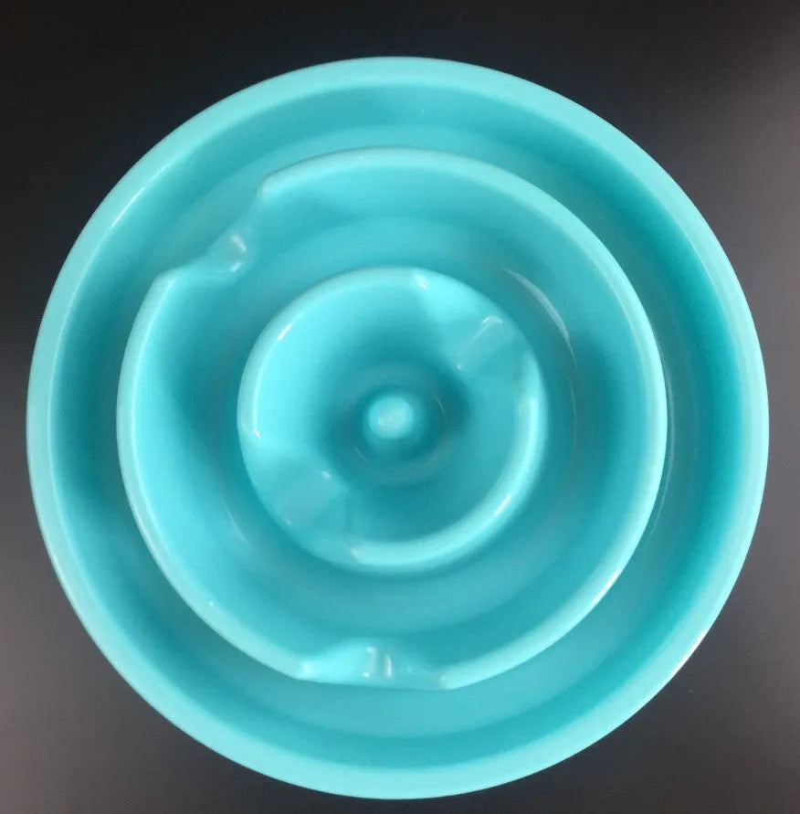 ABS slow feeder dog bowl 28x28x5cm in blue with puzzle interior for small to large dogs