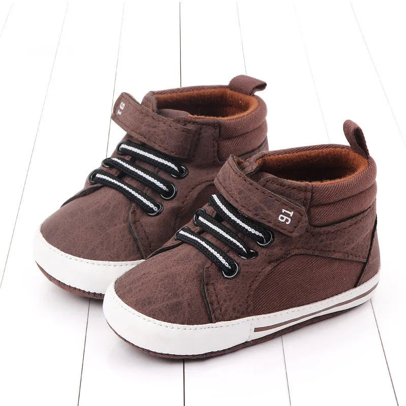 Blue cotton high-top toddler shoes with Velcro fastening for boys