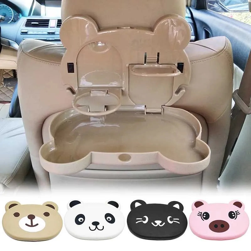 Children's car seat table tray in black, 20x23.5cm, with one-button switch and side hooks for rubbish