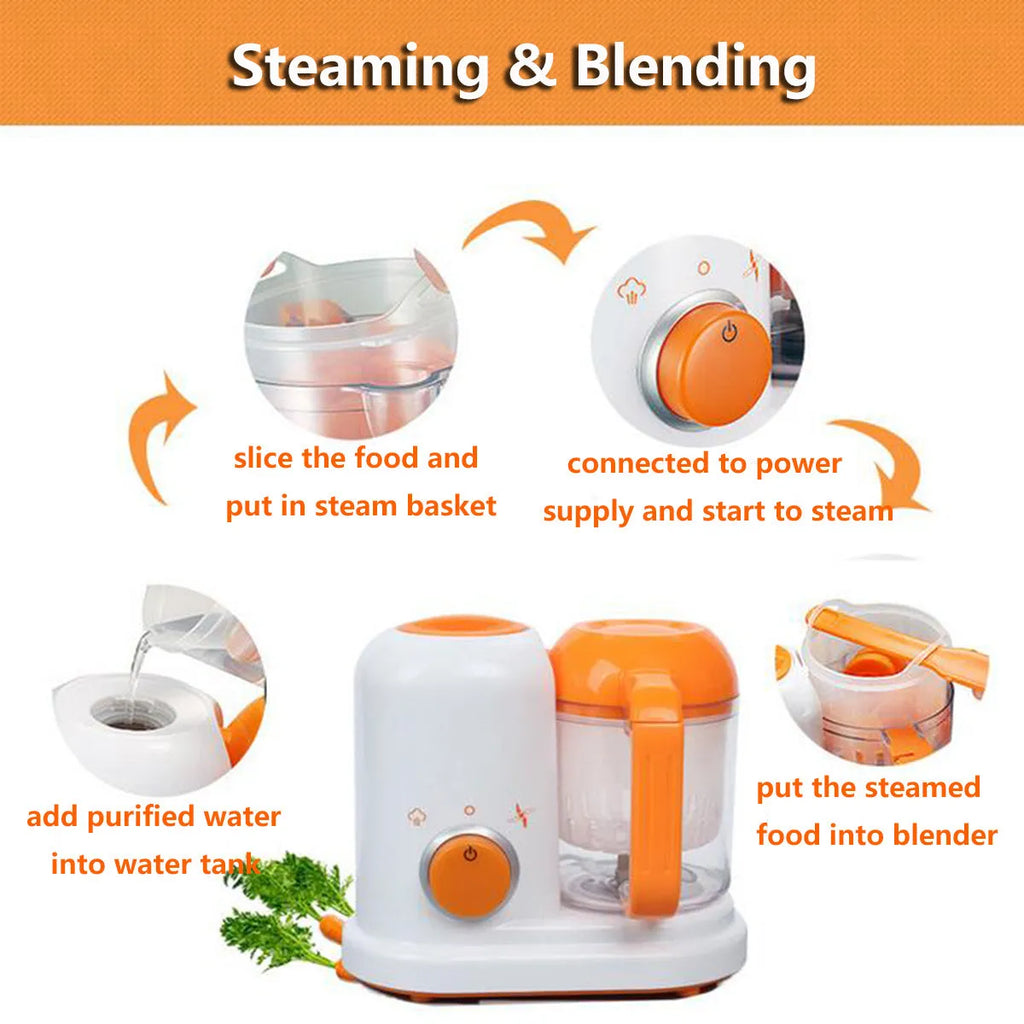 Multi-function baby food processor in light green with steam and stir functions, 190ml capacity, BPA-free materials