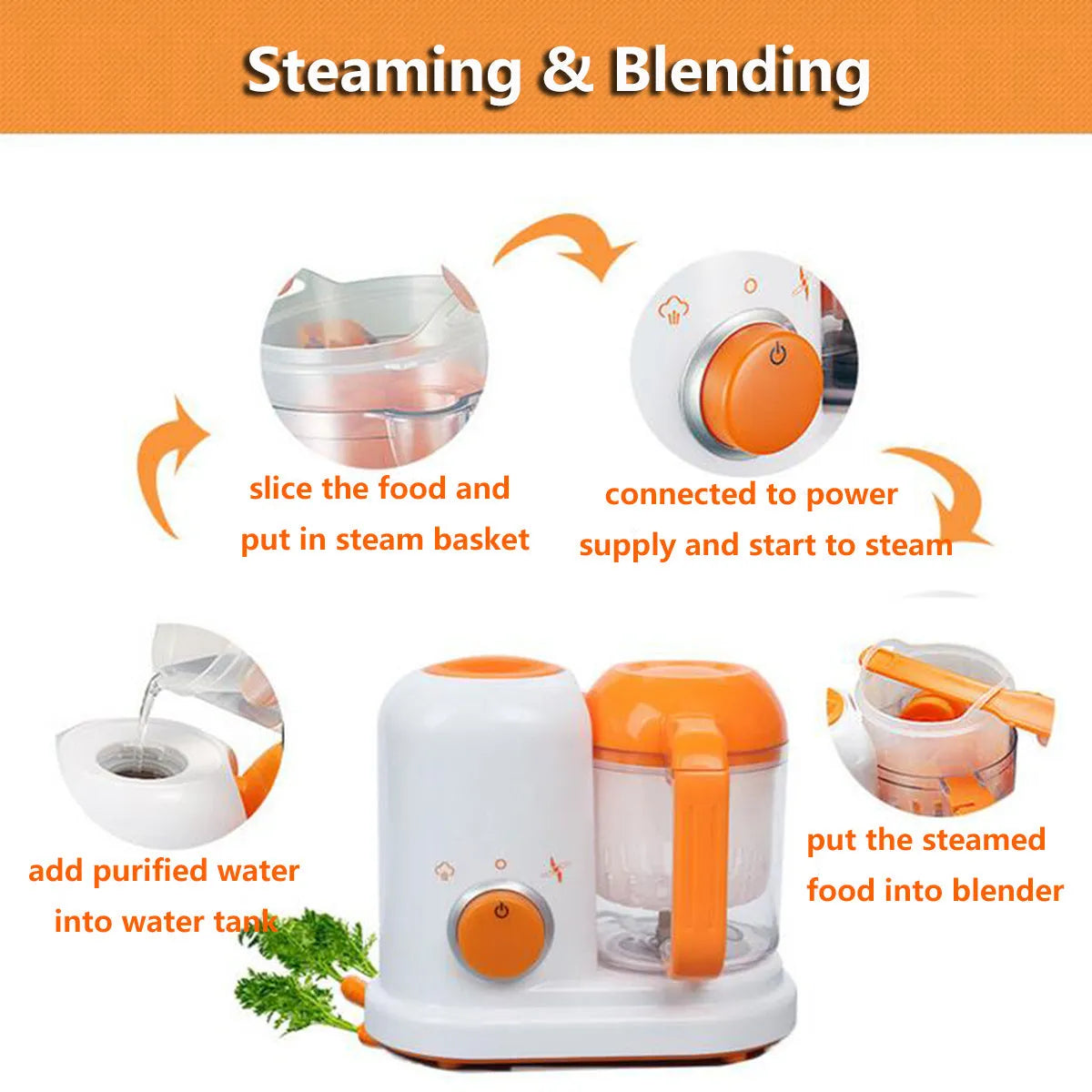 Multi-function baby food processor in light green with steam and stir functions, 190ml capacity, BPA-free materials