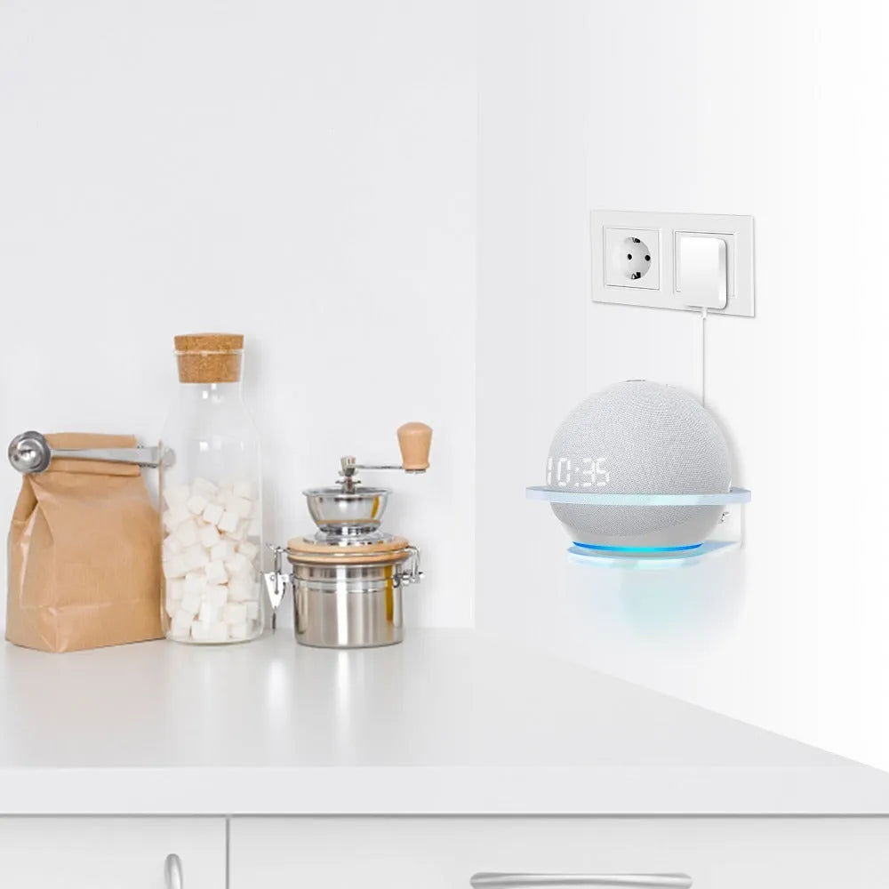 White plastic wall mounting bracket for Echo DOT 4 smart speaker