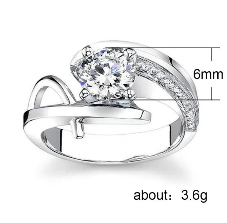 Women's gold-plated copper engagement ring with white zircon inlay and geometric design, sizes 6 to 10