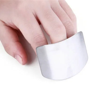 Stainless steel finger guard for kitchen safety shown in single and double finger sizes.