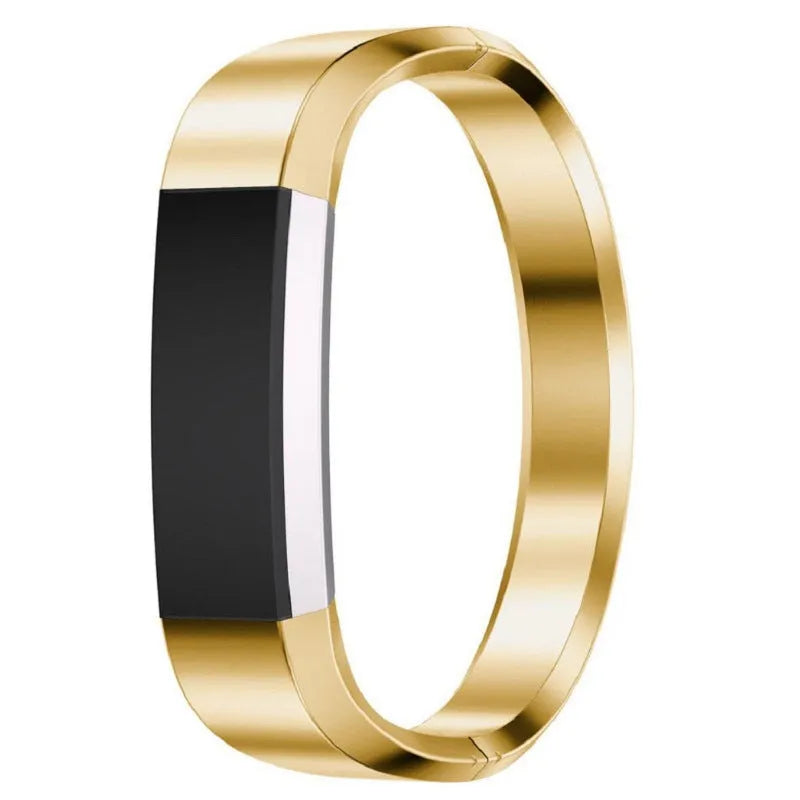 Stainless steel metal strap for Fitbit Alta smartwatch with deployment buckle.