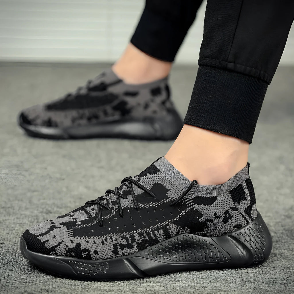 Men's breathable high-top jogging sneakers with artificial PU upper, lace-up closure, and colour-matched design for sports casual wear