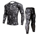 Men's quick drying camouflage fitness suit set with long sleeved tight fitting top and pants in sizes S to 3XL
