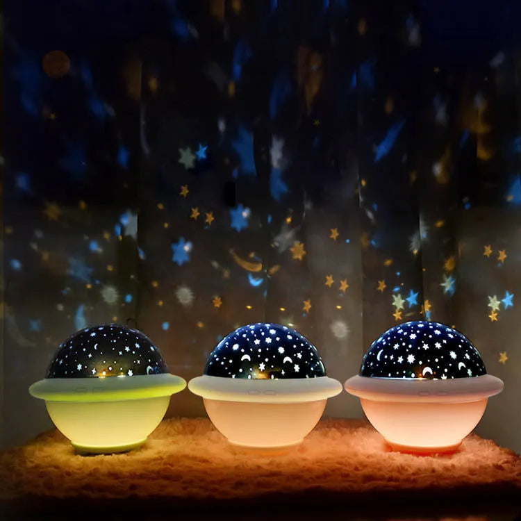 UFO-shaped starry sky projection night light in choice of colours with plastic construction