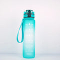 Clear plastic 1000ml sports water bottle with coloured lid and a fruit infuser straw inside.