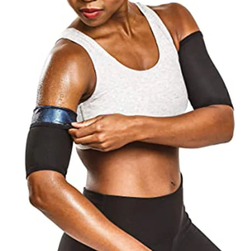 Blue and silver sports arm sweatbands shown in various sizes on an arm.
