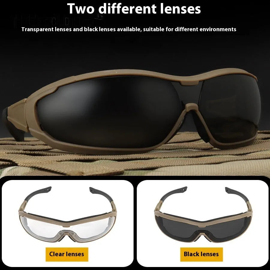 Plastic full rim outdoor fishing goggles with transparent lens in mud colour frame