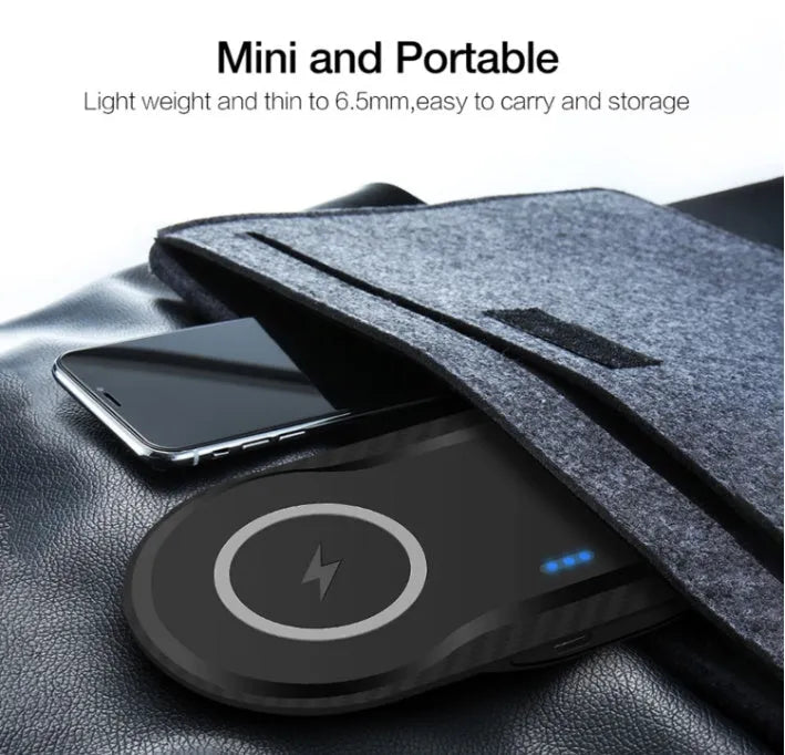 Black and white dual wireless charging pad showing two phone charging positions with Type-C cable