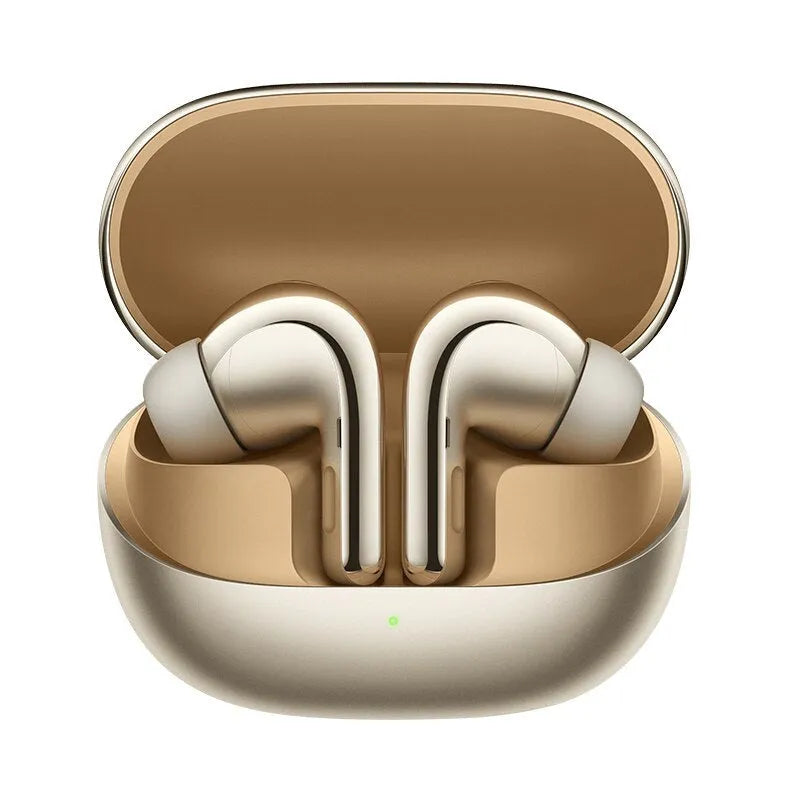 Black and gold Active Noise Reduction True Wireless Bluetooth in-ear earbuds with charging case.