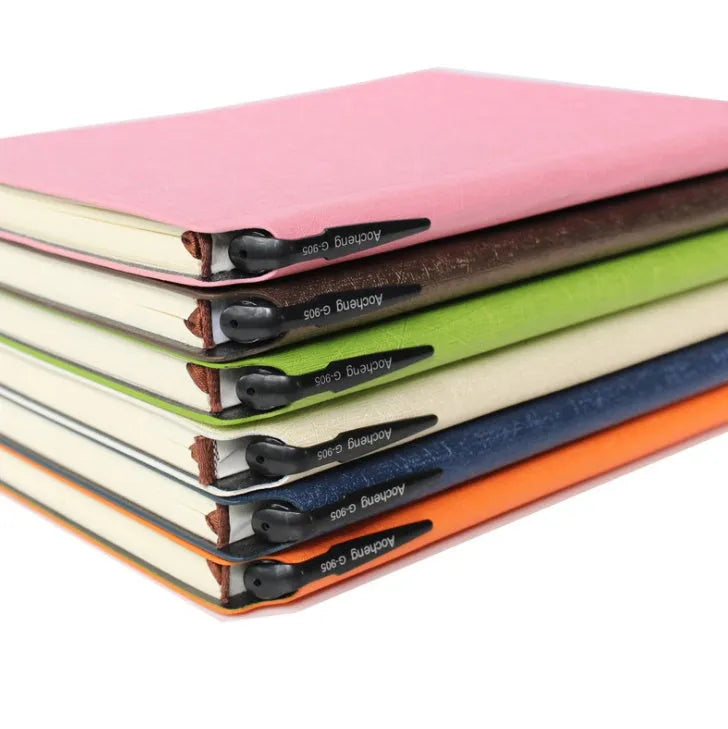 Simple notebook with pen slot soft PU leather cover A6 size 100 pages forest paper black colour