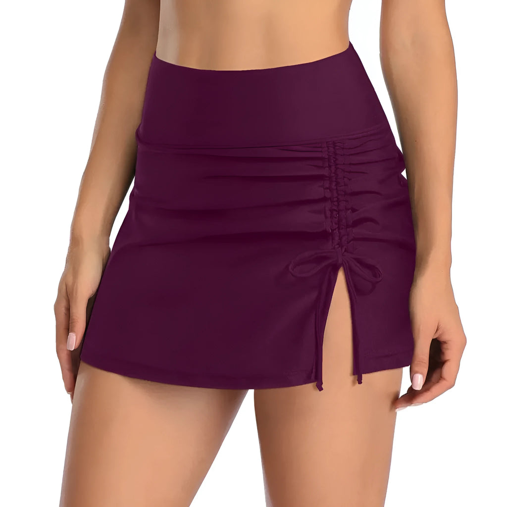 Women's solid colour swimming trunks with lace detail in brief style available in multiple colours
