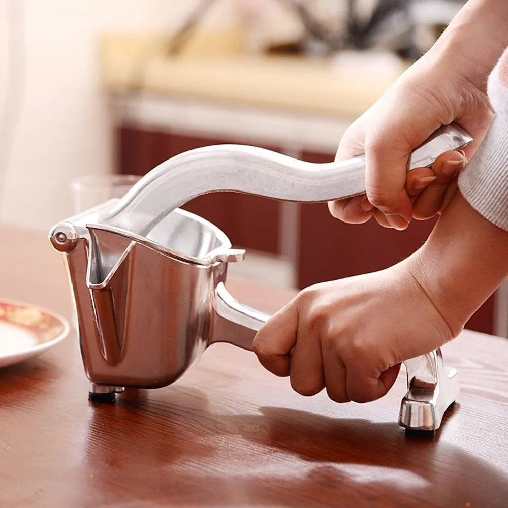 Silver heavy duty aluminium and steel lemon squeezer with lever and large bowl