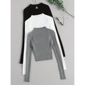 Layer 3pcs set stand collar ribbed base layer cardigan in mixed colours on mannequin