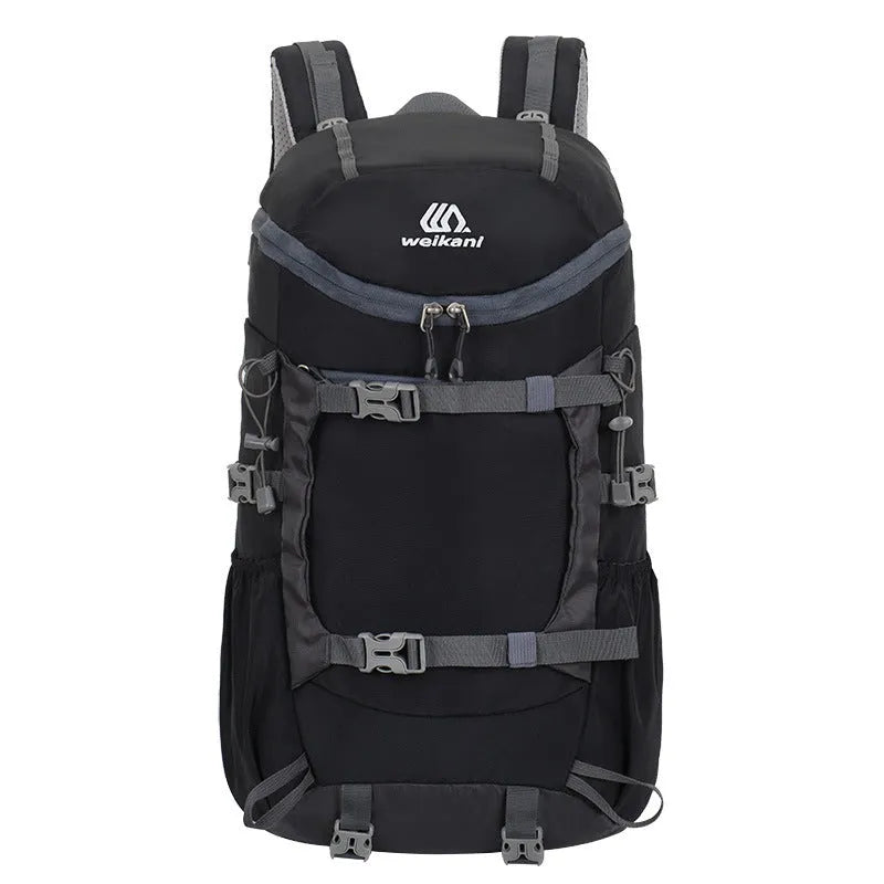 30L Oxford cloth backpack in army green with curved shoulder straps and front pocket, designed for hiking and camping outdoor sports